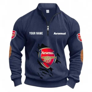 Football Fans Gift Half Zipper Corduroy Sweatshirt, Sweatshirt Exclusive Logo, Custom Name EPL131082825112-Navy Blue
