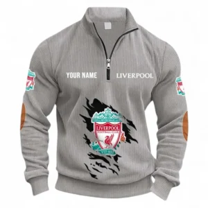 Football Fans Gift Half Zipper Corduroy Sweatshirt, Sweatshirt Exclusive Logo, Custom Name EPL131082825113-Light Gray