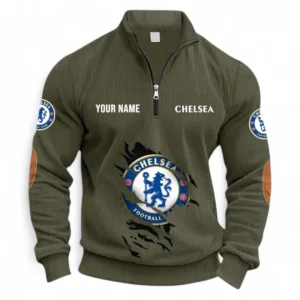 Football Fans Gift Half Zipper Corduroy Sweatshirt, Sweatshirt Exclusive Logo, Custom Name EPL131082825115-Army Green