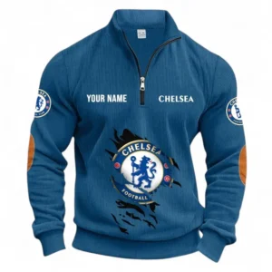 Football Fans Gift Half Zipper Corduroy Sweatshirt, Sweatshirt Exclusive Logo, Custom Name EPL131082825115-Denim Blue
