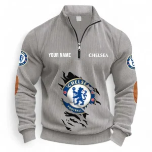 Football Fans Gift Half Zipper Corduroy Sweatshirt, Sweatshirt Exclusive Logo, Custom Name EPL131082825115-Light Gray