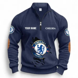 Football Fans Gift Half Zipper Corduroy Sweatshirt, Sweatshirt Exclusive Logo, Custom Name EPL131082825115-Navy Blue