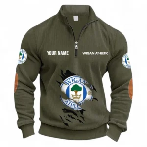 Football Fans Gift Half Zipper Corduroy Sweatshirt, Sweatshirt Exclusive Logo, Custom Name EPL131082825117-Army Green