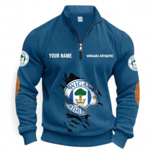 Football Fans Gift Half Zipper Corduroy Sweatshirt, Sweatshirt Exclusive Logo, Custom Name EPL131082825117-Denim Blue