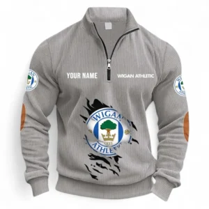 Football Fans Gift Half Zipper Corduroy Sweatshirt, Sweatshirt Exclusive Logo, Custom Name EPL131082825117-Light Gray