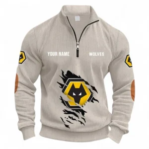 Football Fans Gift Half Zipper Corduroy Sweatshirt, Sweatshirt Exclusive Logo, Custom Name EPL131082825118-Apricot