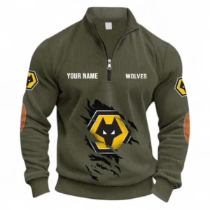 Football Fans Gift Half Zipper Corduroy Sweatshirt, Sweatshirt Exclusive Logo, Custom Name EPL131082825118-Army Green
