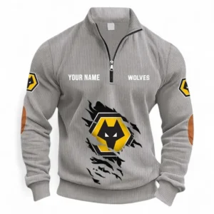 Football Fans Gift Half Zipper Corduroy Sweatshirt, Sweatshirt Exclusive Logo, Custom Name EPL131082825118-Light Gray
