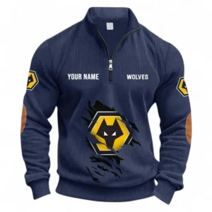 Football Fans Gift Half Zipper Corduroy Sweatshirt, Sweatshirt Exclusive Logo, Custom Name EPL131082825118-Navy Blue