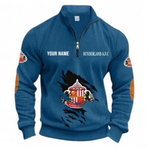 Football Fans Gift Half Zipper Corduroy Sweatshirt, Sweatshirt Exclusive Logo, Custom Name EPL131082825120-Denim Blue