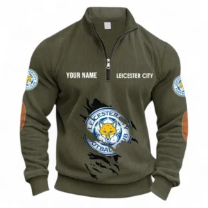 Football Fans Gift Half Zipper Corduroy Sweatshirt, Sweatshirt Exclusive Logo, Custom Name EPL131082825122-Army Green