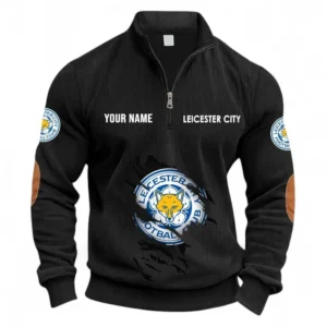 Football Fans Gift Half Zipper Corduroy Sweatshirt, Sweatshirt Exclusive Logo, Custom Name EPL131082825122-Black