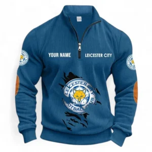 Football Fans Gift Half Zipper Corduroy Sweatshirt, Sweatshirt Exclusive Logo, Custom Name EPL131082825122-Denim Blue