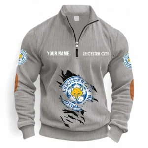 Football Fans Gift Half Zipper Corduroy Sweatshirt, Sweatshirt Exclusive Logo, Custom Name EPL131082825122-Light Gray