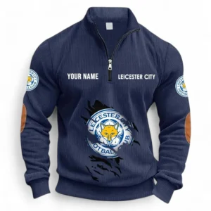 Football Fans Gift Half Zipper Corduroy Sweatshirt, Sweatshirt Exclusive Logo, Custom Name EPL131082825122-Navy Blue