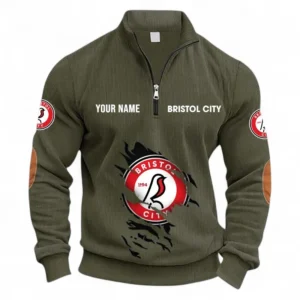 Football Fans Gift Half Zipper Corduroy Sweatshirt, Sweatshirt Exclusive Logo, Custom Name EPL131082825124-Army Green