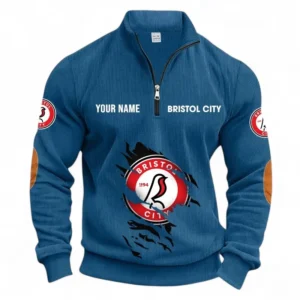 Football Fans Gift Half Zipper Corduroy Sweatshirt, Sweatshirt Exclusive Logo, Custom Name EPL131082825124-Denim Blue