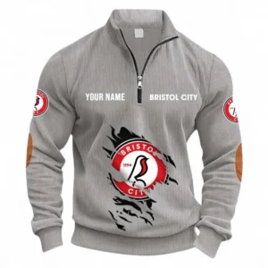 Football Fans Gift Half Zipper Corduroy Sweatshirt, Sweatshirt Exclusive Logo, Custom Name EPL131082825124-Light Gray