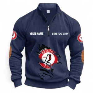 Football Fans Gift Half Zipper Corduroy Sweatshirt, Sweatshirt Exclusive Logo, Custom Name EPL131082825124-Navy Blue