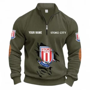 Football Fans Gift Half Zipper Corduroy Sweatshirt, Sweatshirt Exclusive Logo, Custom Name EPL131082825125-Army Green