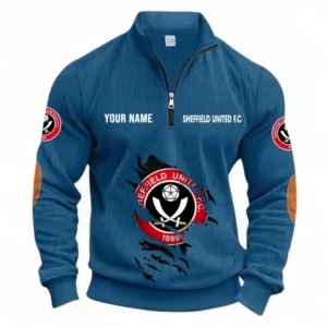 Football Fans Gift Half Zipper Corduroy Sweatshirt, Sweatshirt Exclusive Logo, Custom Name EPL131082825126-Denim Blue