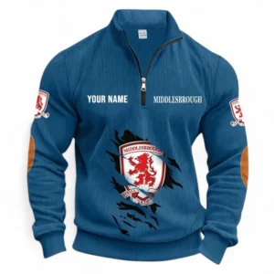Football Fans Gift Half Zipper Corduroy Sweatshirt, Sweatshirt Exclusive Logo, Custom Name EPL131082825128-Denim Blue