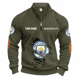 Football Fans Gift Half Zipper Corduroy Sweatshirt, Sweatshirt Exclusive Logo, Custom Name EPL131082825129-Army Green