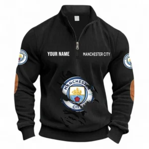 Football Fans Gift Half Zipper Corduroy Sweatshirt, Sweatshirt Exclusive Logo, Custom Name EPL131082825129-Black