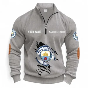 Football Fans Gift Half Zipper Corduroy Sweatshirt, Sweatshirt Exclusive Logo, Custom Name EPL131082825129-Light Gray