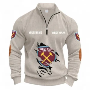 Football Fans Gift Half Zipper Corduroy Sweatshirt, Sweatshirt Exclusive Logo, Custom Name EPL131082825131-Apricot