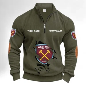 Football Fans Gift Half Zipper Corduroy Sweatshirt, Sweatshirt Exclusive Logo, Custom Name EPL131082825131-Army Green
