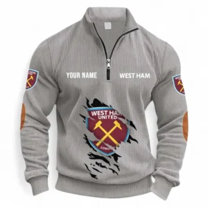 Football Fans Gift Half Zipper Corduroy Sweatshirt, Sweatshirt Exclusive Logo, Custom Name EPL131082825131-Light Gray