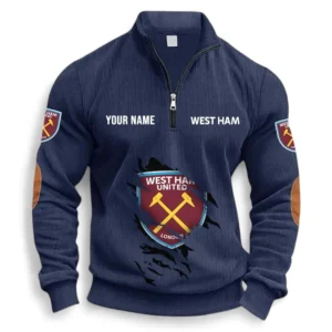 Football Fans Gift Half Zipper Corduroy Sweatshirt, Sweatshirt Exclusive Logo, Custom Name EPL131082825131-Navy Blue