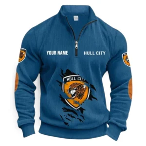 Football Fans Gift Half Zipper Corduroy Sweatshirt, Sweatshirt Exclusive Logo, Custom Name EPL131082825132-Denim Blue
