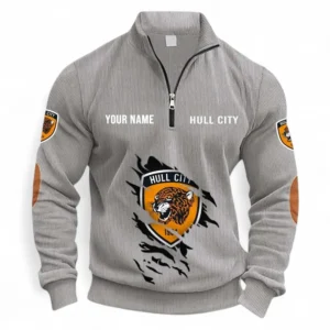 Football Fans Gift Half Zipper Corduroy Sweatshirt, Sweatshirt Exclusive Logo, Custom Name EPL131082825132-Light Gray