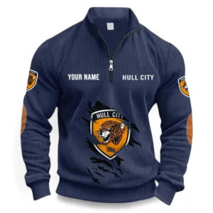 Football Fans Gift Half Zipper Corduroy Sweatshirt, Sweatshirt Exclusive Logo, Custom Name EPL131082825132-Navy Blue