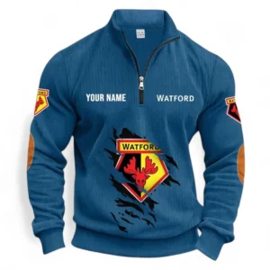 Football Fans Gift Half Zipper Corduroy Sweatshirt, Sweatshirt Exclusive Logo, Custom Name EPL131082825133-Denim Blue