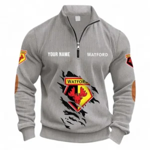 Football Fans Gift Half Zipper Corduroy Sweatshirt, Sweatshirt Exclusive Logo, Custom Name EPL131082825133-Light Gray