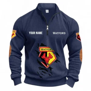 Football Fans Gift Half Zipper Corduroy Sweatshirt, Sweatshirt Exclusive Logo, Custom Name EPL131082825133-Navy Blue