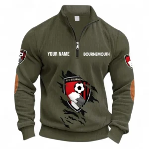 Football Fans Gift Half Zipper Corduroy Sweatshirt, Sweatshirt Exclusive Logo, Custom Name EPL131082825134-Army Green