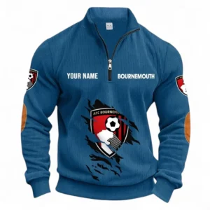 Football Fans Gift Half Zipper Corduroy Sweatshirt, Sweatshirt Exclusive Logo, Custom Name EPL131082825134-Denim Blue