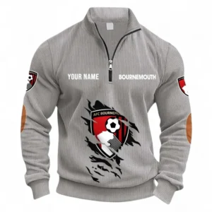 Football Fans Gift Half Zipper Corduroy Sweatshirt, Sweatshirt Exclusive Logo, Custom Name EPL131082825134-Light Gray
