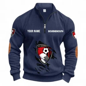 Football Fans Gift Half Zipper Corduroy Sweatshirt, Sweatshirt Exclusive Logo, Custom Name EPL131082825134-Navy Blue