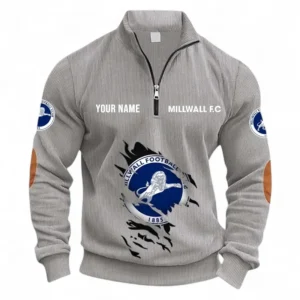 Football Fans Gift Half Zipper Corduroy Sweatshirt, Sweatshirt Exclusive Logo, Custom Name EPL131082825136-Light Gray