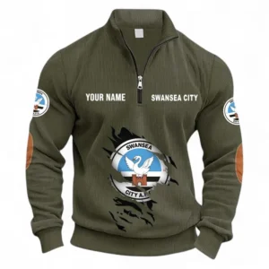 Football Fans Gift Half Zipper Corduroy Sweatshirt, Sweatshirt Exclusive Logo, Custom Name EPL131082825138-Army Green