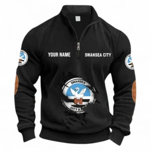 Football Fans Gift Half Zipper Corduroy Sweatshirt, Sweatshirt Exclusive Logo, Custom Name EPL131082825138-Black