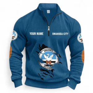 Football Fans Gift Half Zipper Corduroy Sweatshirt, Sweatshirt Exclusive Logo, Custom Name EPL131082825138-Denim Blue