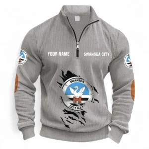 Football Fans Gift Half Zipper Corduroy Sweatshirt, Sweatshirt Exclusive Logo, Custom Name EPL131082825138-Light Gray