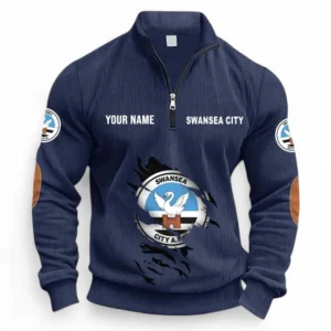 Football Fans Gift Half Zipper Corduroy Sweatshirt, Sweatshirt Exclusive Logo, Custom Name EPL131082825138-Navy Blue