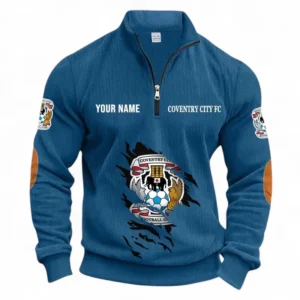 Football Fans Gift Half Zipper Corduroy Sweatshirt, Sweatshirt Exclusive Logo, Custom Name EPL131082825140-Denim Blue